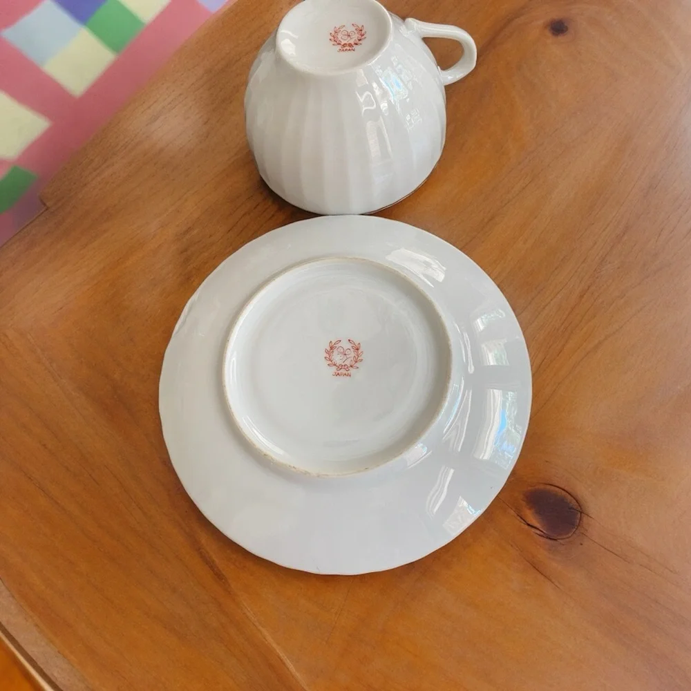 Antique Nippon Teacup and Saucer Hand Painted Pink Floral Gold Trim Fine China